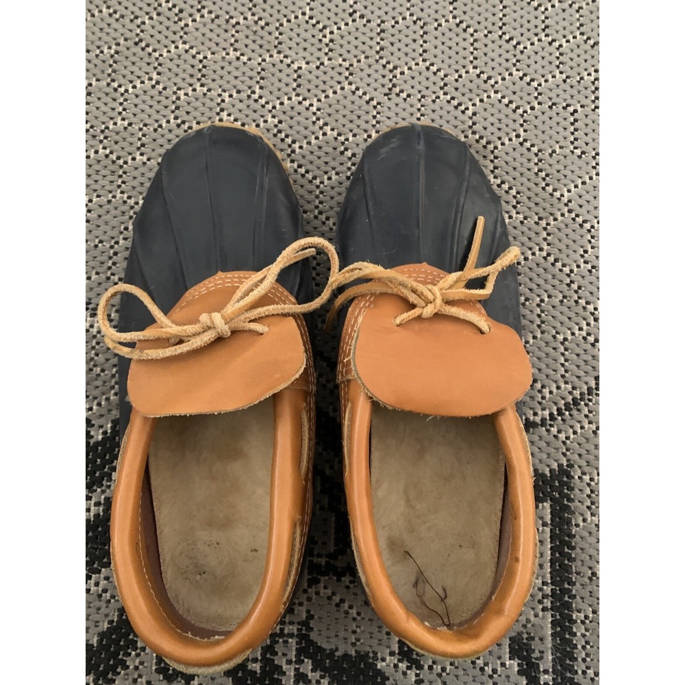 Women's Size 10 M Eddie Bauer Black Tan Duck Loafers Shoes Waterproof Made USA
